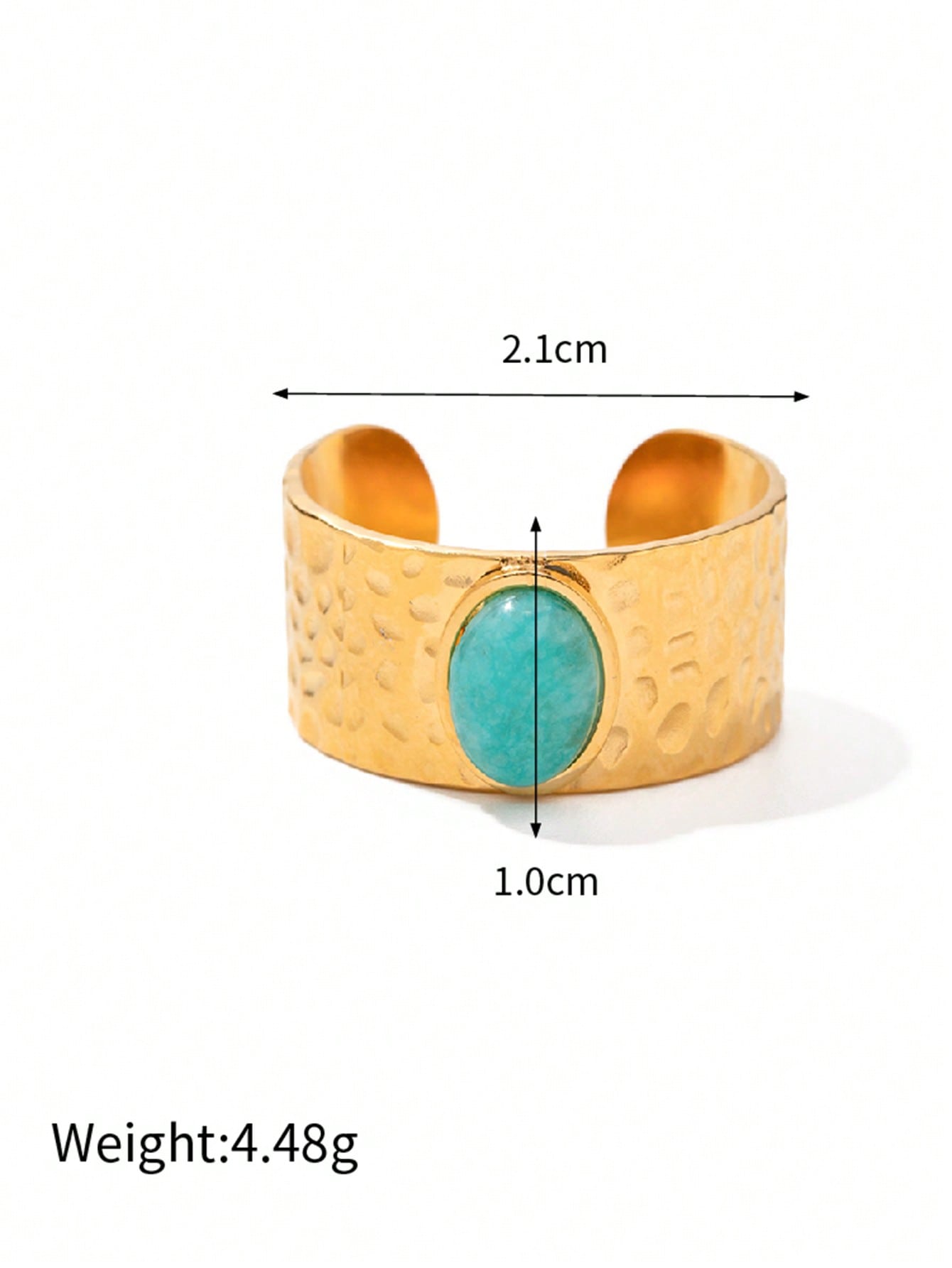 خاتم نسائي 18قيراط مطلي بالذهب الأصفر، عرض واسع وحجر شخصية يومية، حجم قابل للتعديل