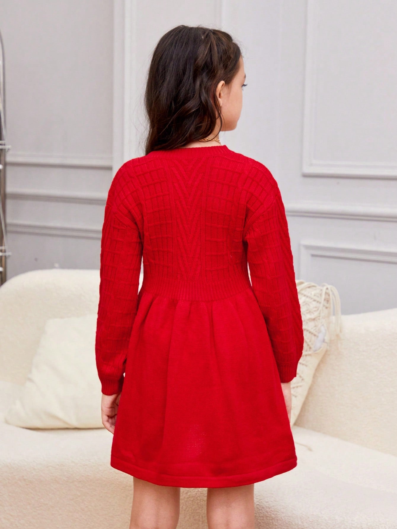 فستان صوف موحدة اللون بنت طفل