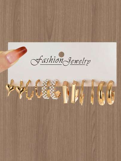 مجموعة 12 قطعة من الأقراط الهندسية البسيطة المصنوعة من اللؤلؤ الصناعي والمعدن للنساء، هدية للأعياد والمواعيد العاطفية والإرتداء اليومي