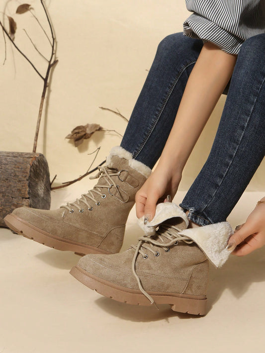 جزمة برقبة طويلة وصول المخزون الجديد الشتاء الموضة مريح و دافئ زغبي مبطن موتو للنساء