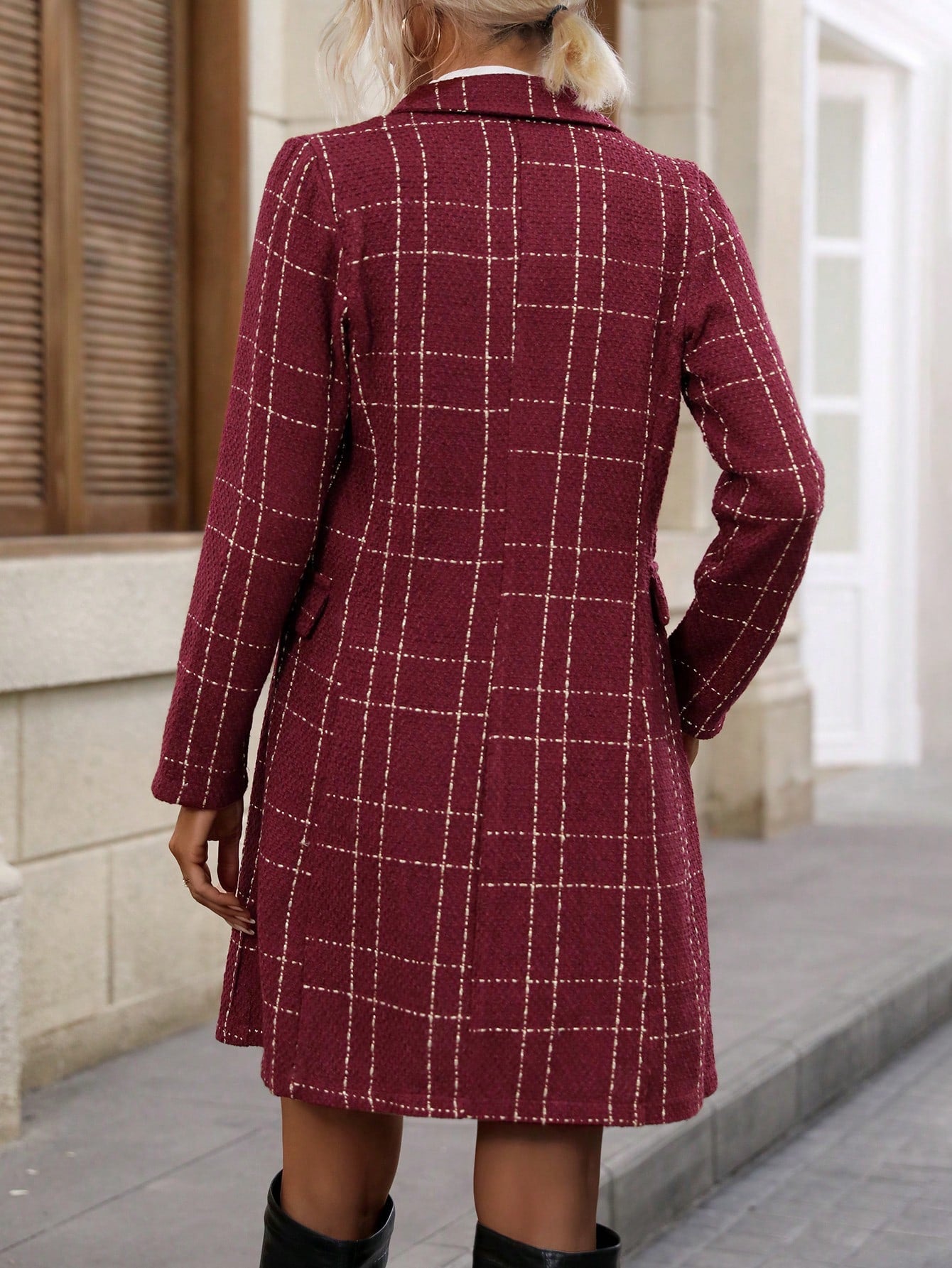 معطف مربعات ملونة صف ازرار مزدوجة