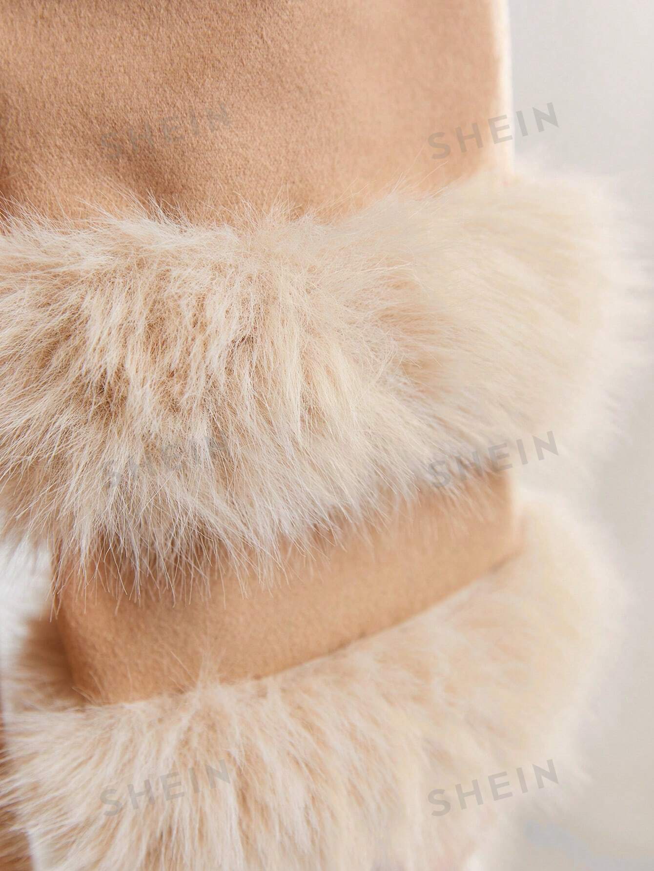 معطف زغبي كفة حزام بقصة ملفوفة