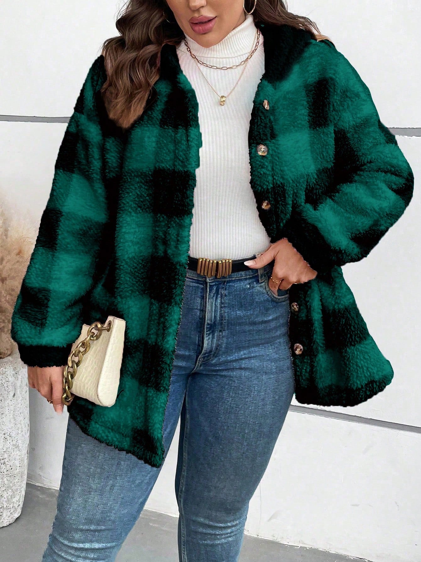 بالإضافة إلى الجاموس منقوشة نمط انخفاض الكتف مقنعين معطف الفانيلا الحرارية