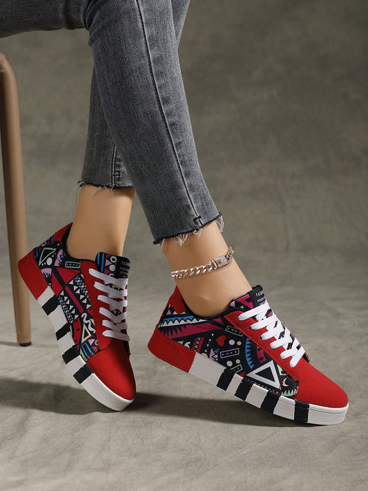 أحذية رياضية قصيرة مريحة للسيدات ،طباعة هندسية ،عصرية ،مريحة ،مناسبة للرجال والنساء ،مثالية للارتداء اليومي