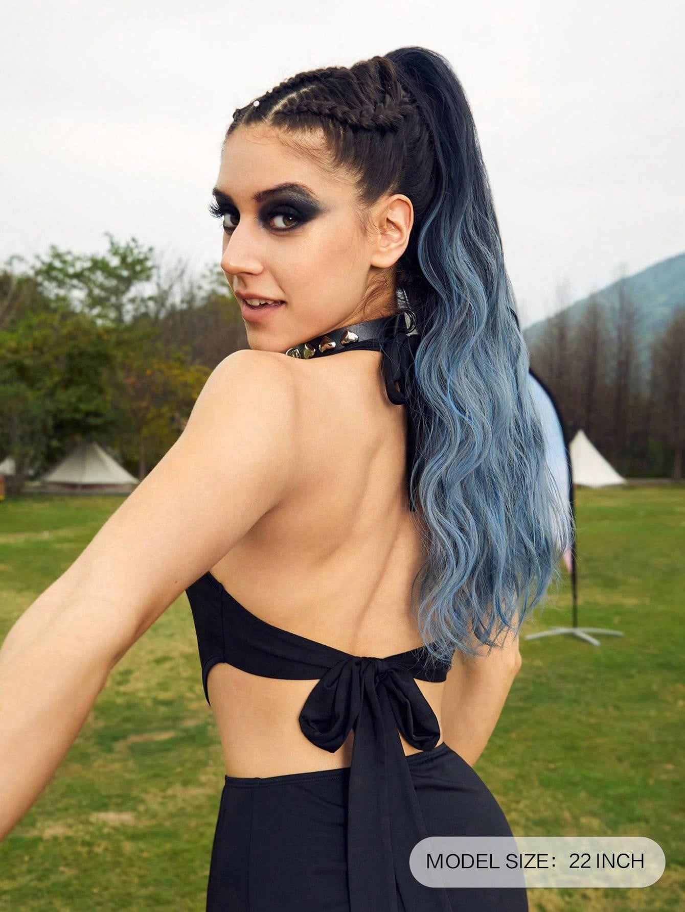 إطالة شعر نمط ذيل حصان مجعد طويل بلونين باروكة