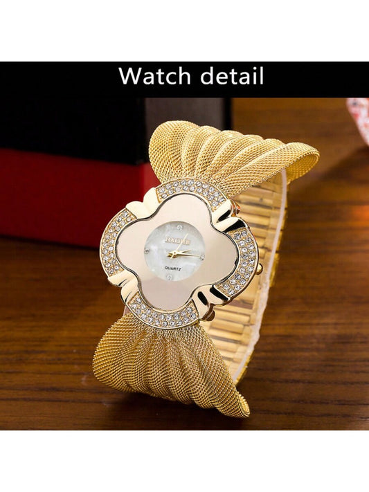 ساعة معصم نسائية بشريط فراشة ذهبي