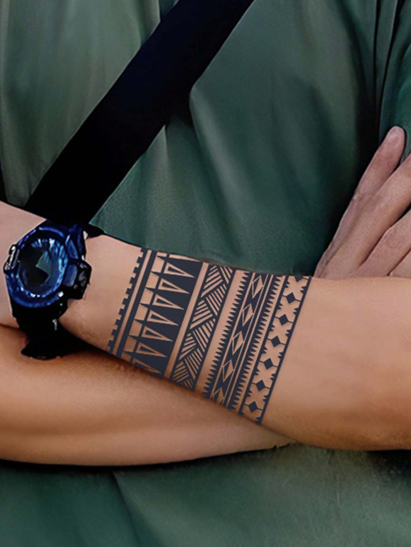 ملصق وشم مؤقت مبتكر للخط المستقيم مقاوم للماء وغير لامع للذراع أو المعصم للرجال تاتو تاتو ابيض ملصق ووشمشم وشم ملصق وشم وشم