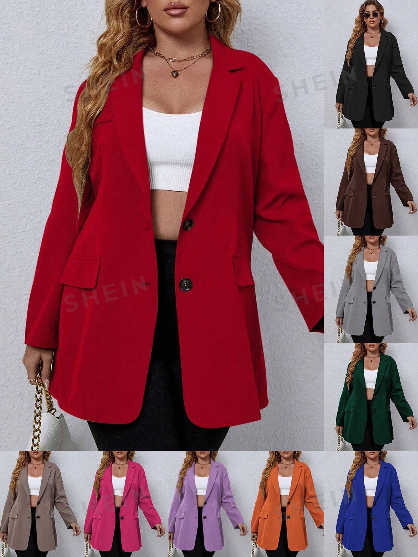 جاكيت بياقة مطوي مسنن صف ازرار احادية مقاس كبير