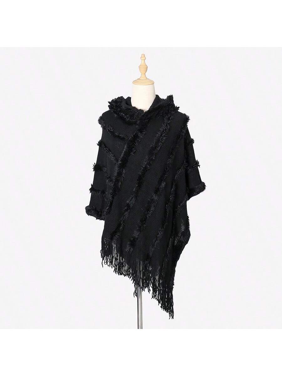 بوهو 1 قطعة المرأة الجديدة الخريف والشتاء تقليد الكشمير شرابة شال حجم كبير بلون معطف بقلنسوة بلوفر مغزول شال الرأس