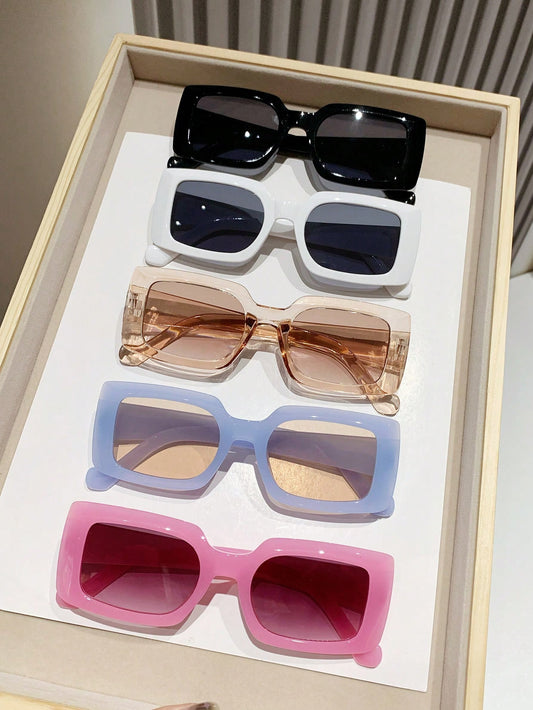 5 قطع من النظارات الشمسية البلاستيكية ذات الإطار السميك والمربع الفينتاج، نظارة شمس كلاسيكية أنيق