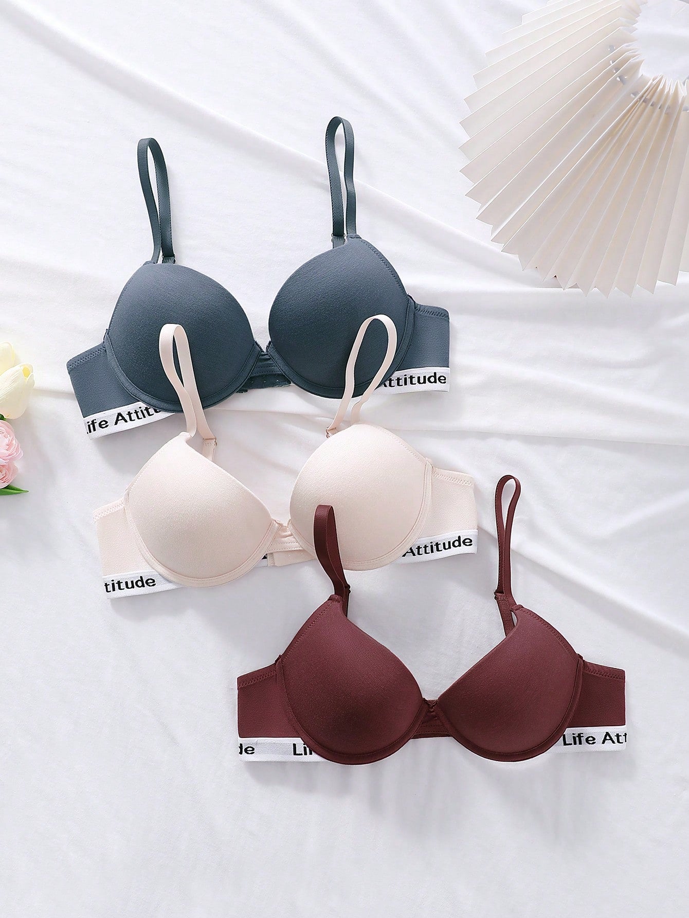 صدرية دعم مع حمالات مطبوعة بالحروف 3 قطع مع سلك داخلي للرياضة