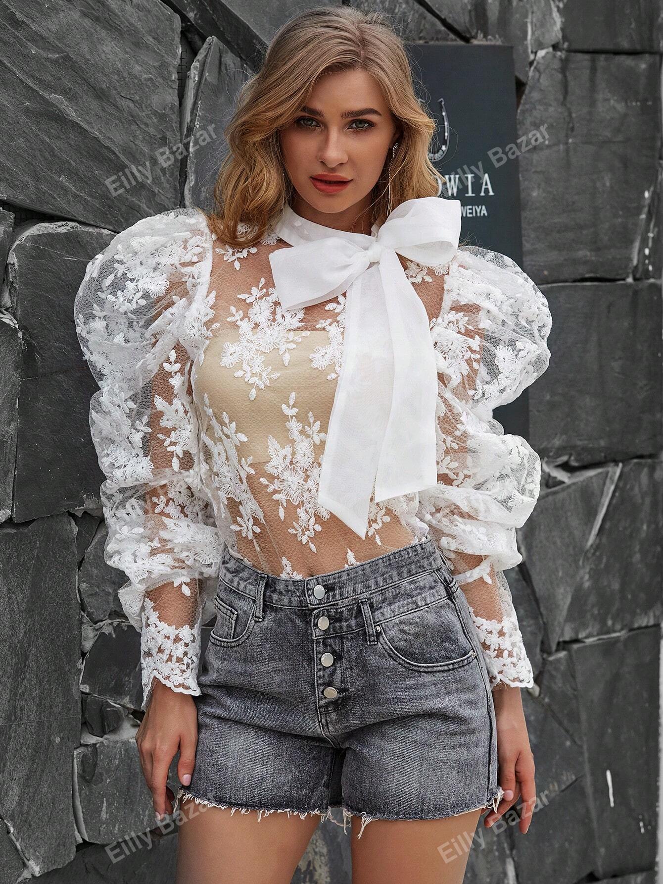 لباس علوي شبكي مطرز بربطة عنق