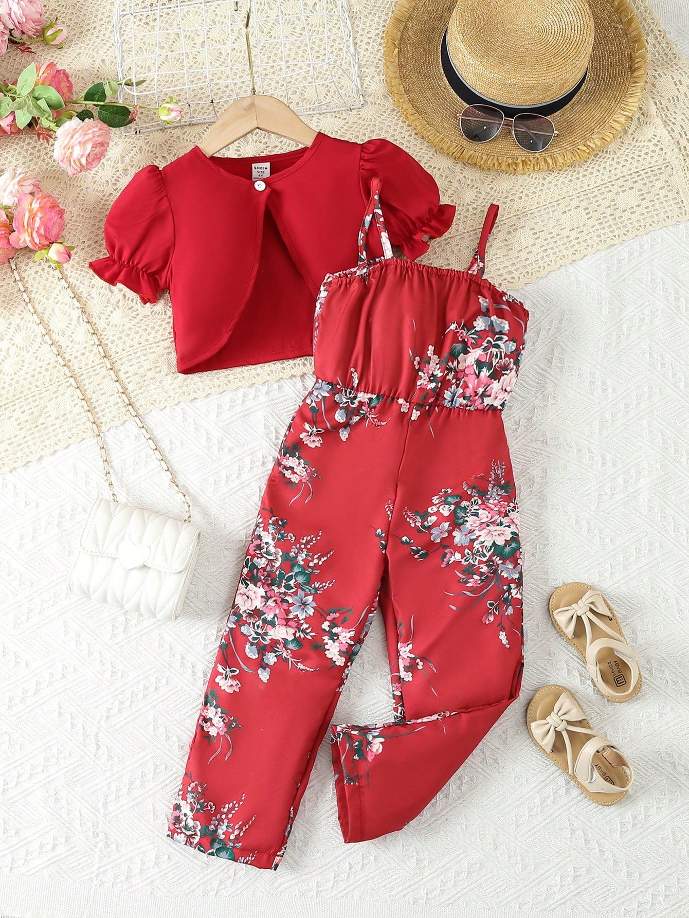 مجموعة بنطلون وسترة طفلة ذات أكمام منتفخة