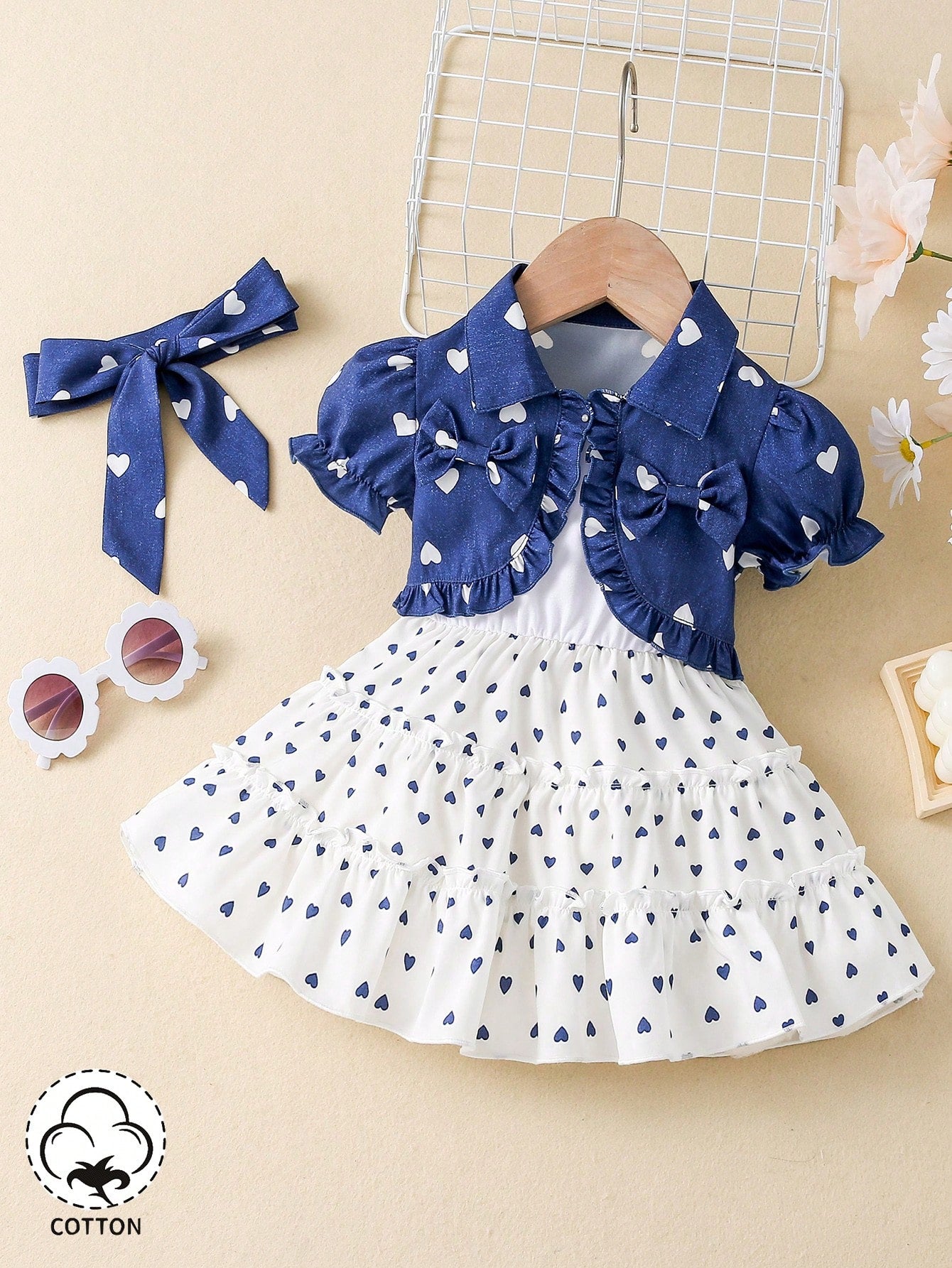 معطف طفلة بنمط قلب، فستان حزام عادي، أنيق للسفر