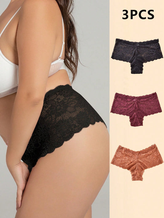 3 قطعة سراويل داخلية مثيرة بمقاس كبير من الدانتيل