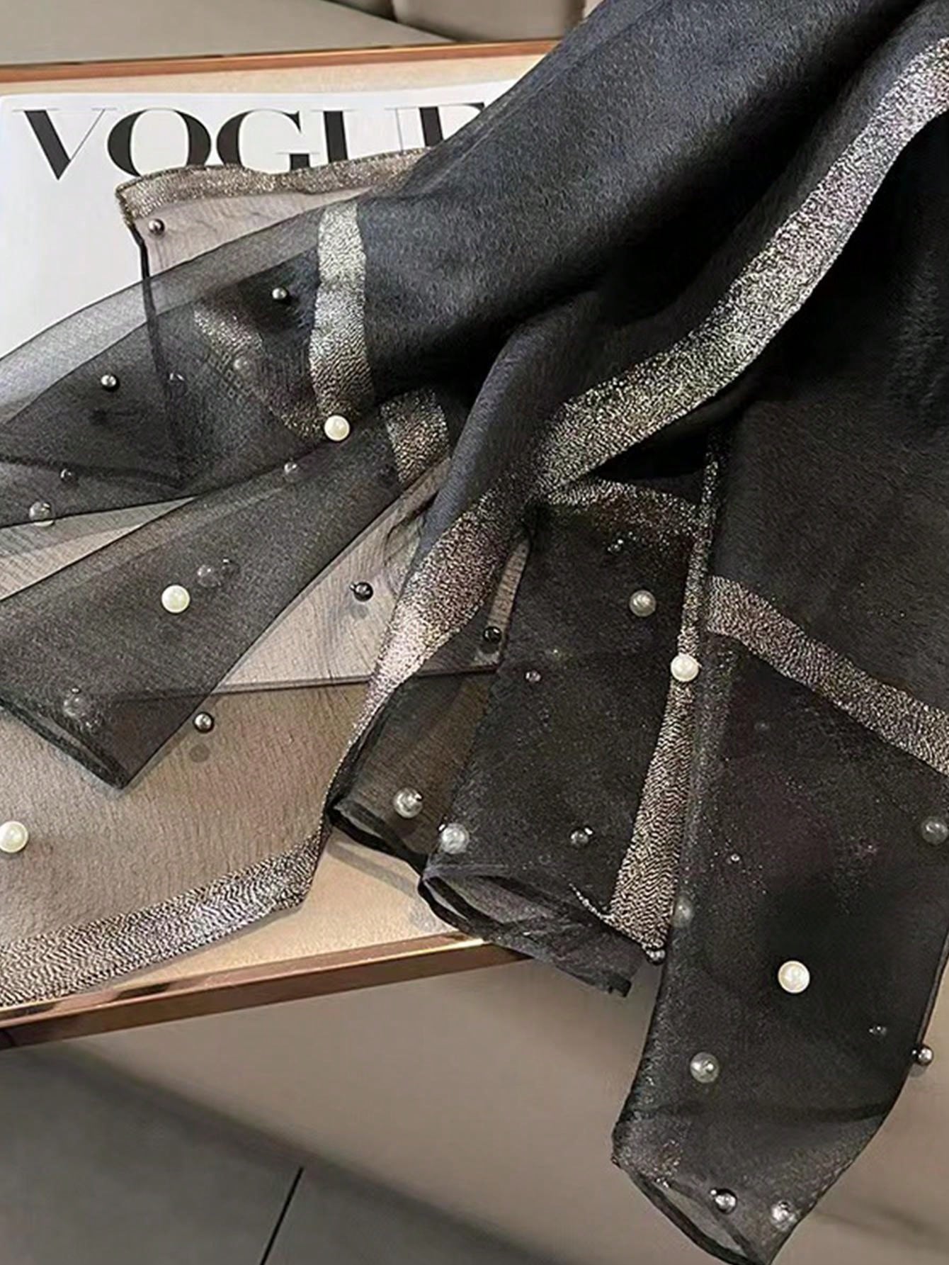 قطعة واحدة من وشاح عصابة رأس نسائي مزين بالحرير الاصطناعي والخرز الاصطناعي