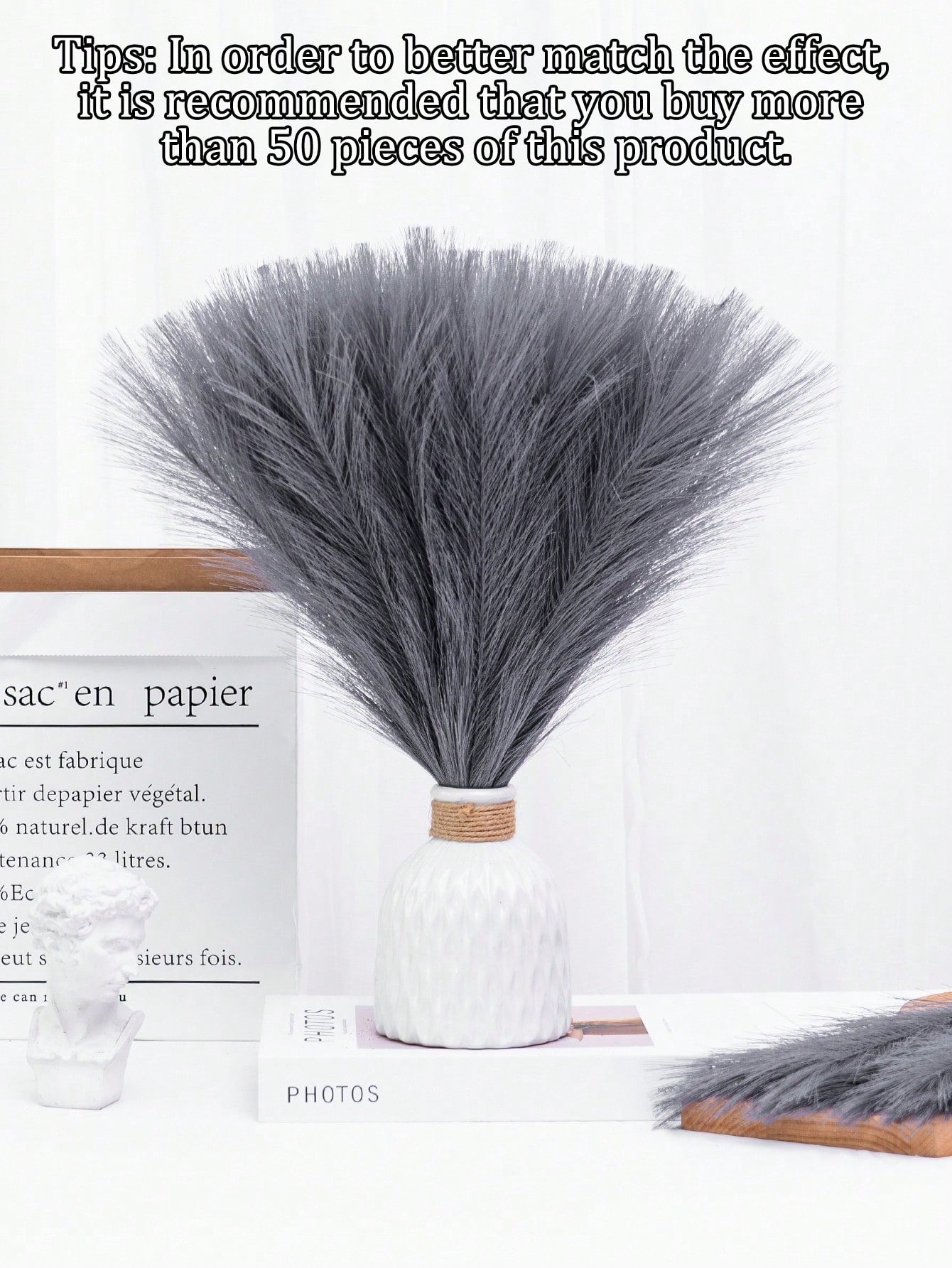 قطع عشب البامباس الاصطناعي الأنيق - مصنوع من قماش البوليستر ناعم وسريع, بطول 43 سم (16.9 بوصة)