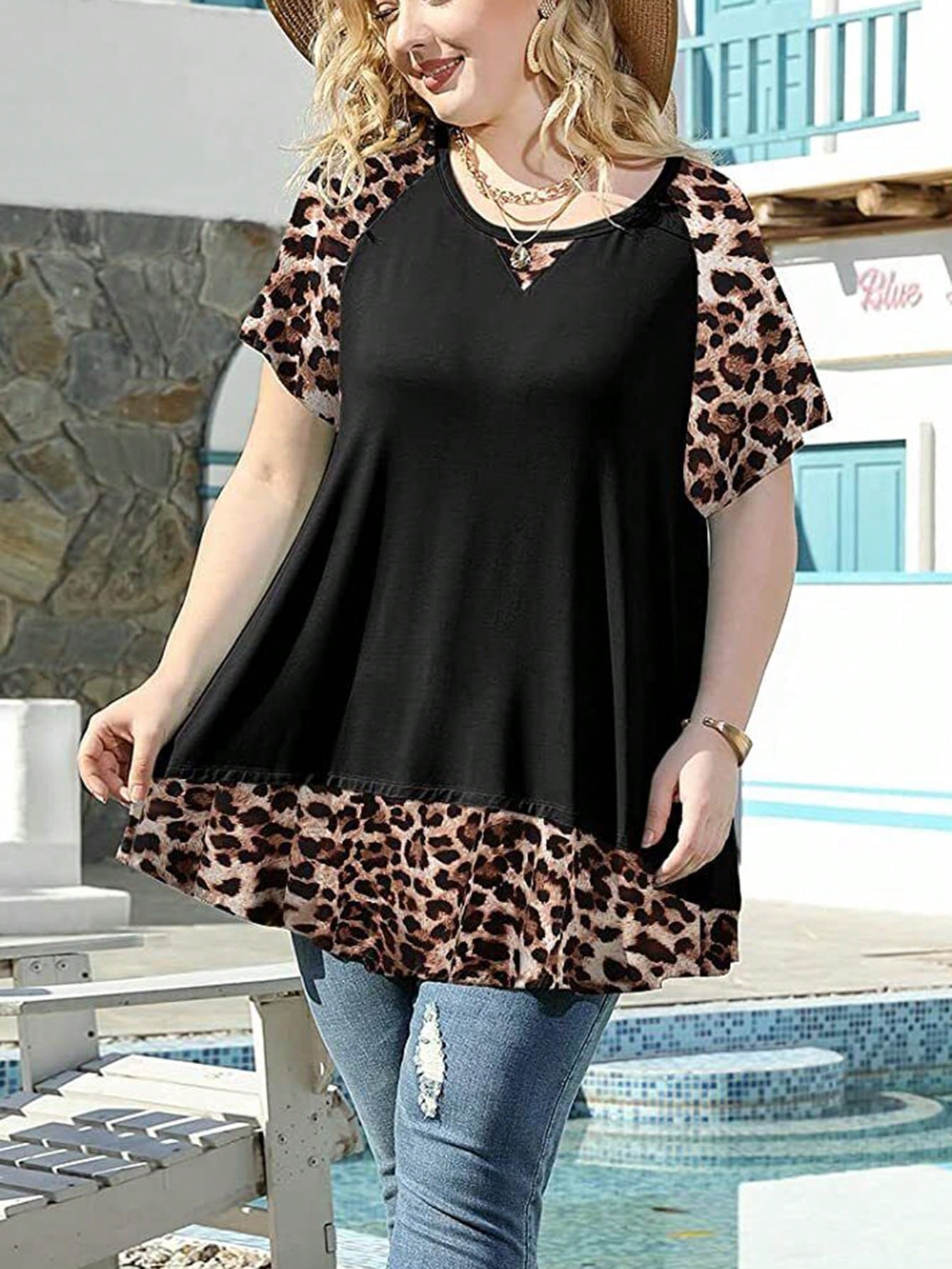 قميص كاجوال مقاس كبير بطبعات فهد مختلفة الأشكال