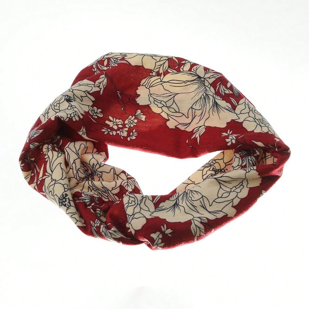 شريط رأس طويل بوهو عريض مع عقدة عصري وطبعة زهور ، استحواذ شديد التمدد للرأس من النسيج يناسب المرأة في الرياضة واليوغا والجري