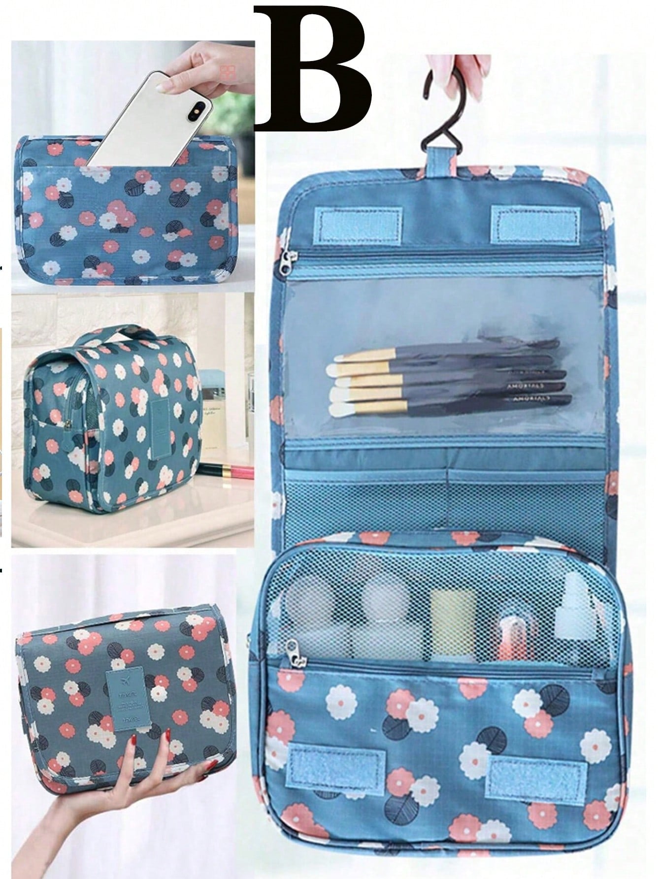 حقيبة حمام معلقة قطعة واحدة، حقيبة منظم مستحضرات التجميل