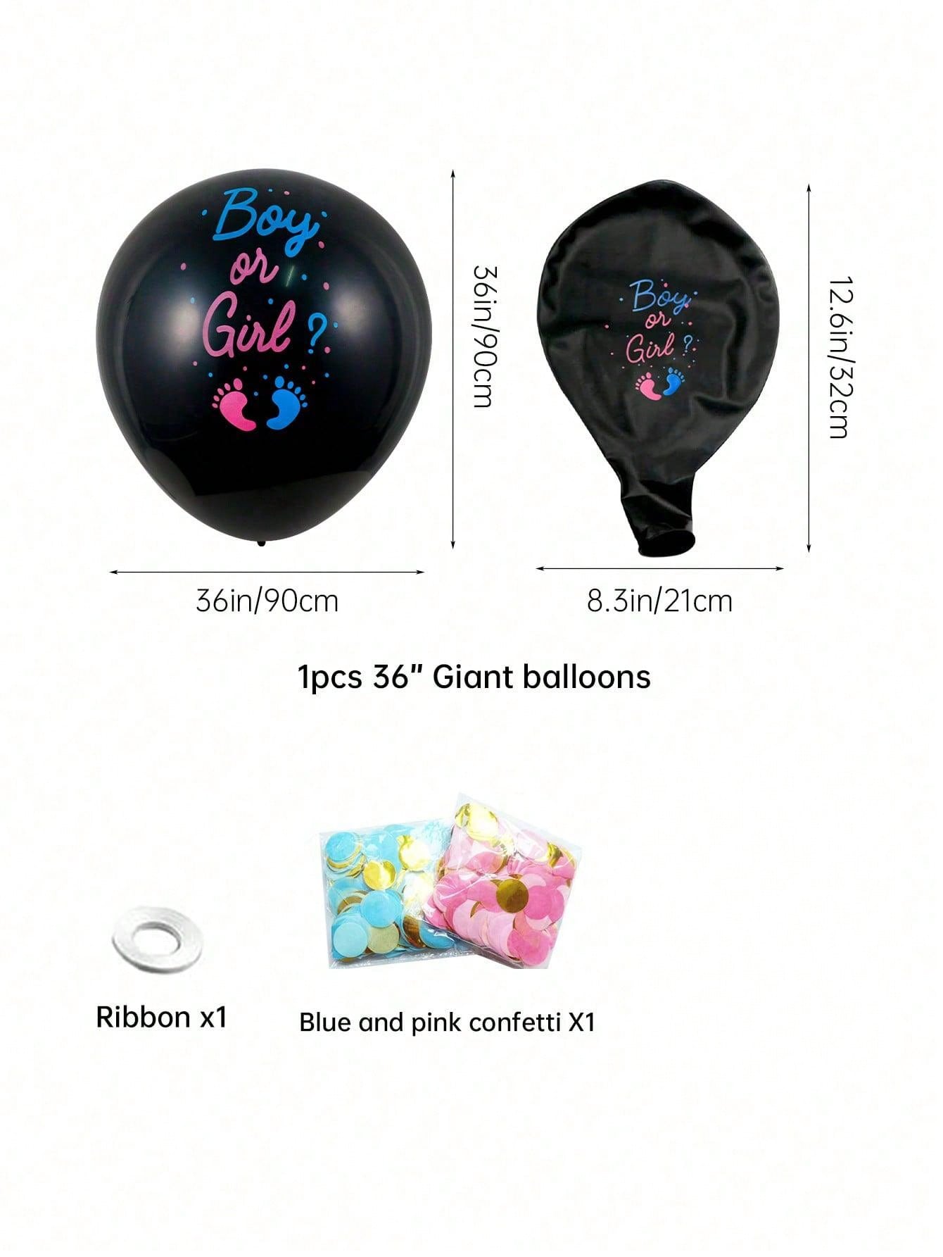 بالون كشف النوع 36 إنش 1 قطعة، بالون صبي أو فتاة أسود، مع داخلية وردية وزرقاء من الورق الملون، رائع لحفلة كشف نوع الجنين الإبداعية