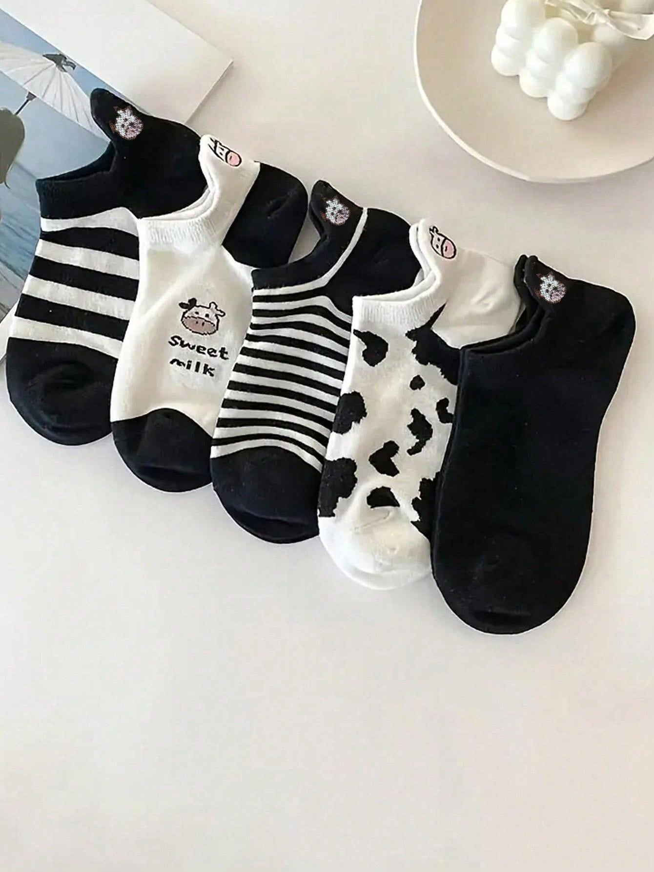جوارب قصيرة مانعة للانزلاق بنمط بقرة كرتونية 5/10/20/30 زوج للربيع/الصيف، جوارب رياضية مريحة ومنفذة للهواء