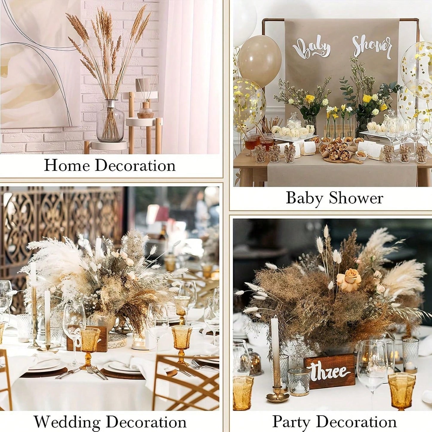 باقة من أوراق  المجففة 220 قطعة، 17.3 بوصة (حوالي 44 سم)، باقة ذيل الأرنب، نمط بوهيمي للديكور الزفاف والمنزل وطاولة العشاء والحفلات