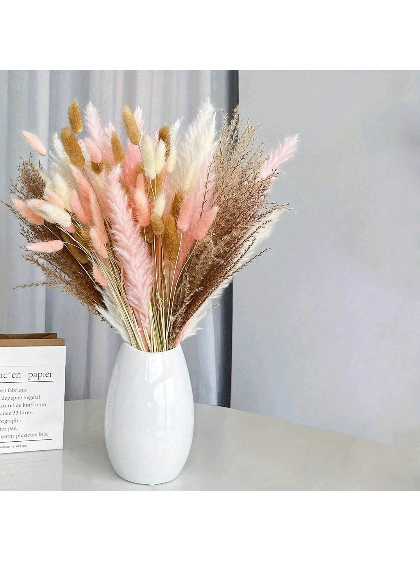 حزمة أعشاب بامباس العضوية الطبيعية المحفوظة 50 حبة - فن زهري لديكور المنزل البوهيمي والزفاف