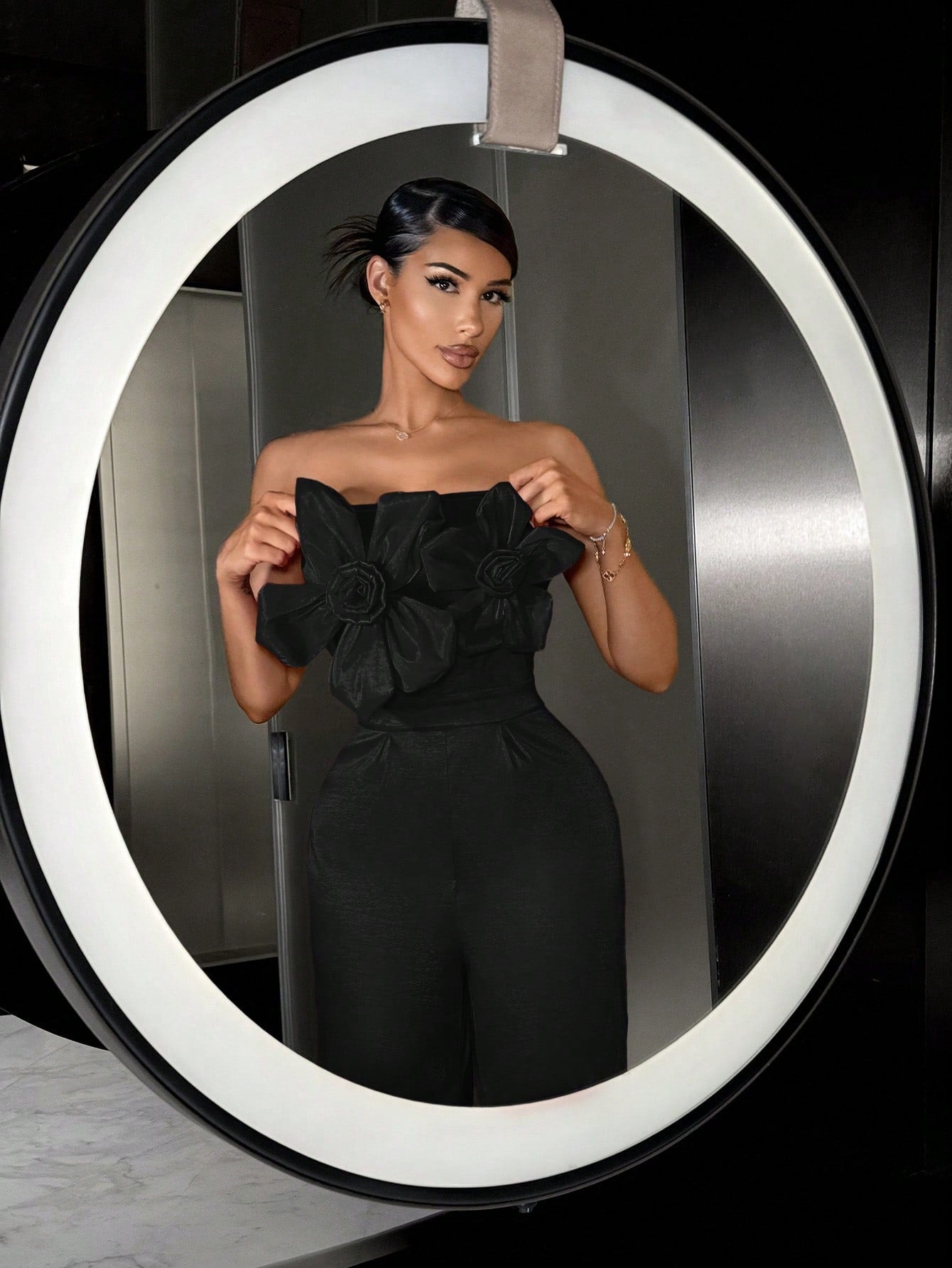 بذلة نسائية ربيعية طويلة بنمط زهرة الورد ثلاثية الأبعاد وأنيقة مثالية لعيد الحب في النوادي الليلية