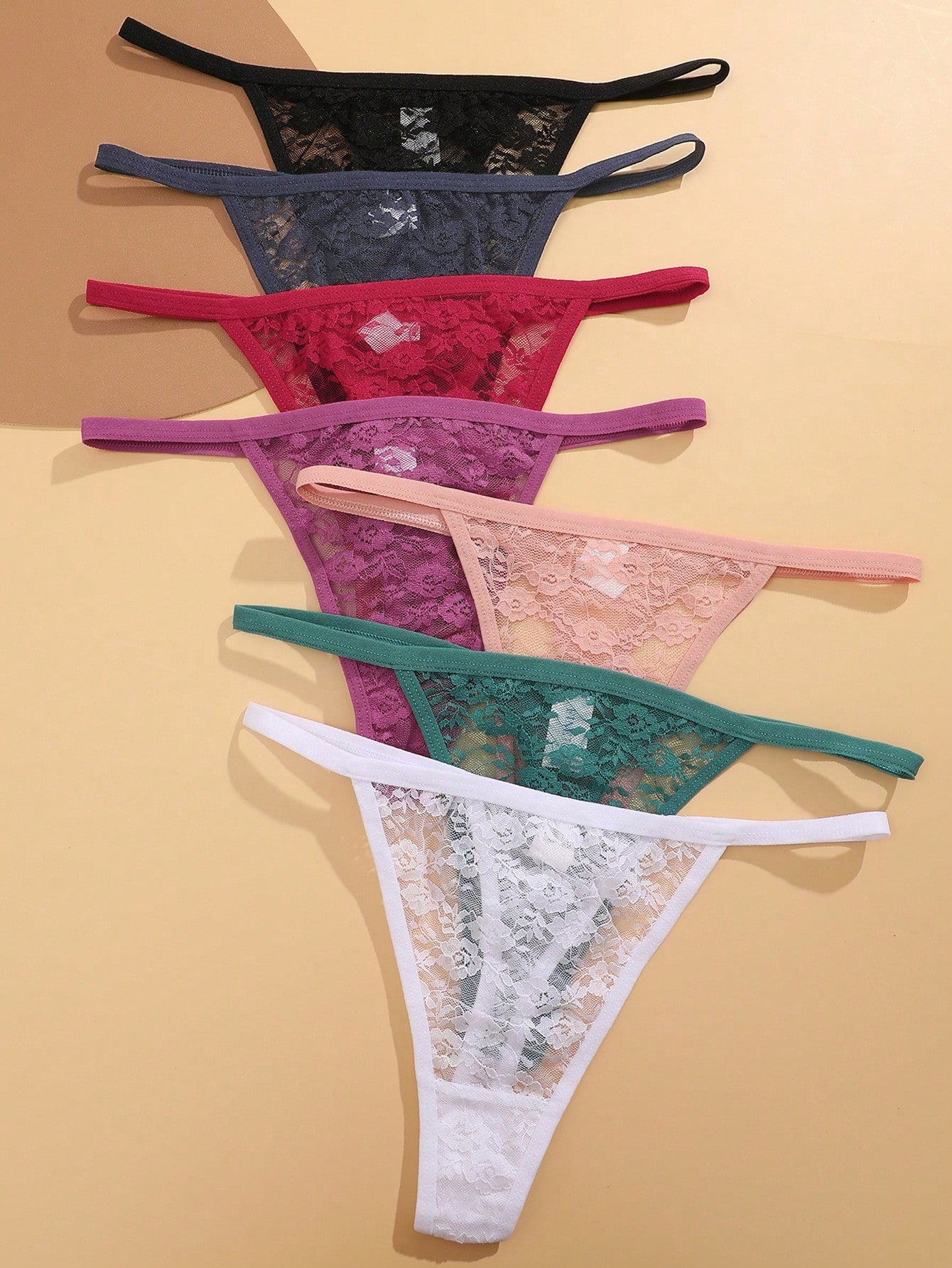 سبعة قطع سروال داخلي نسائي جريء بخصر منخفض وقصير من الأسفل مزين بالدانتيل الزهري