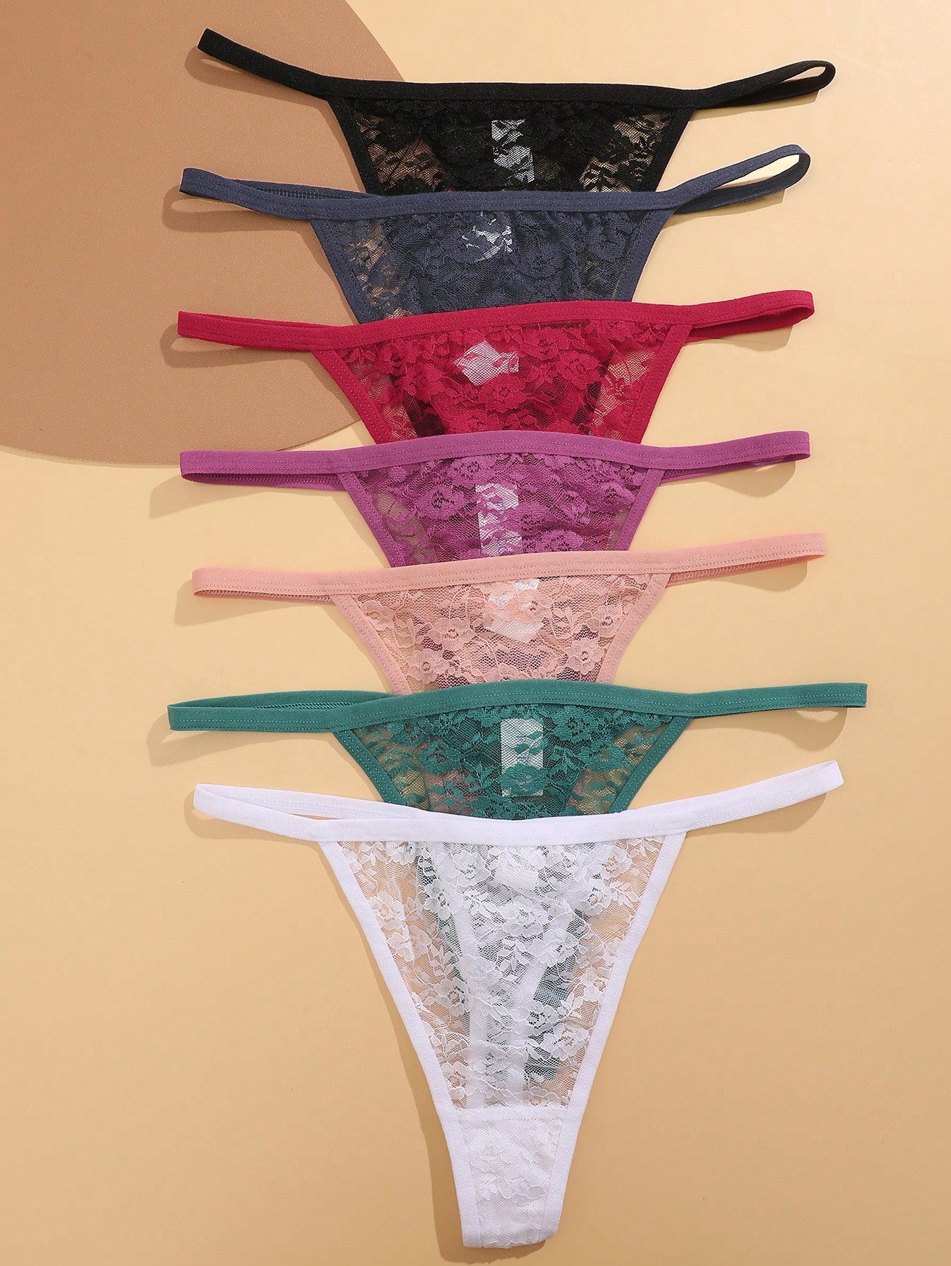 سبعة قطع سروال داخلي نسائي جريء بخصر منخفض وقصير من الأسفل مزين بالدانتيل الزهري