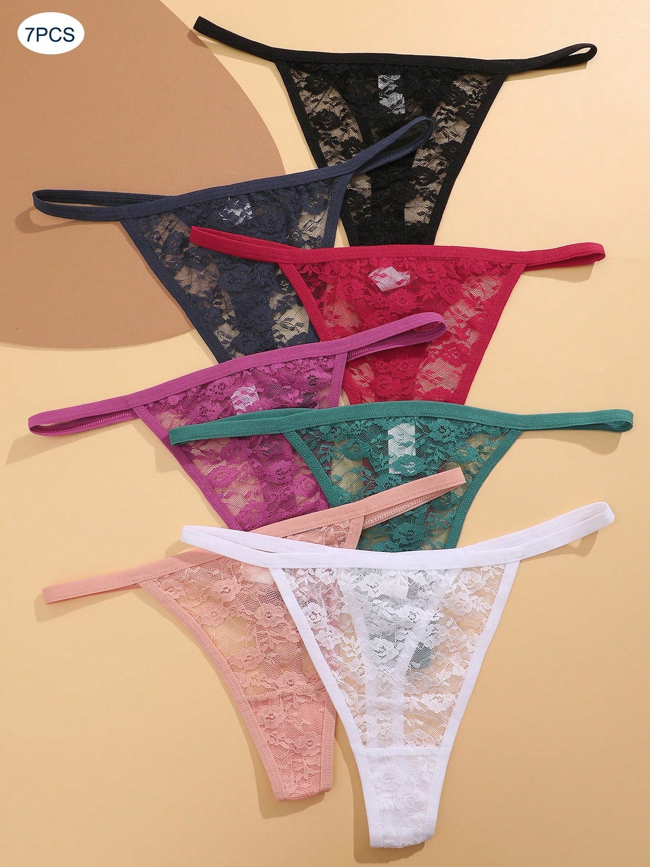 سبعة قطع سروال داخلي نسائي جريء بخصر منخفض وقصير من الأسفل مزين بالدانتيل الزهري