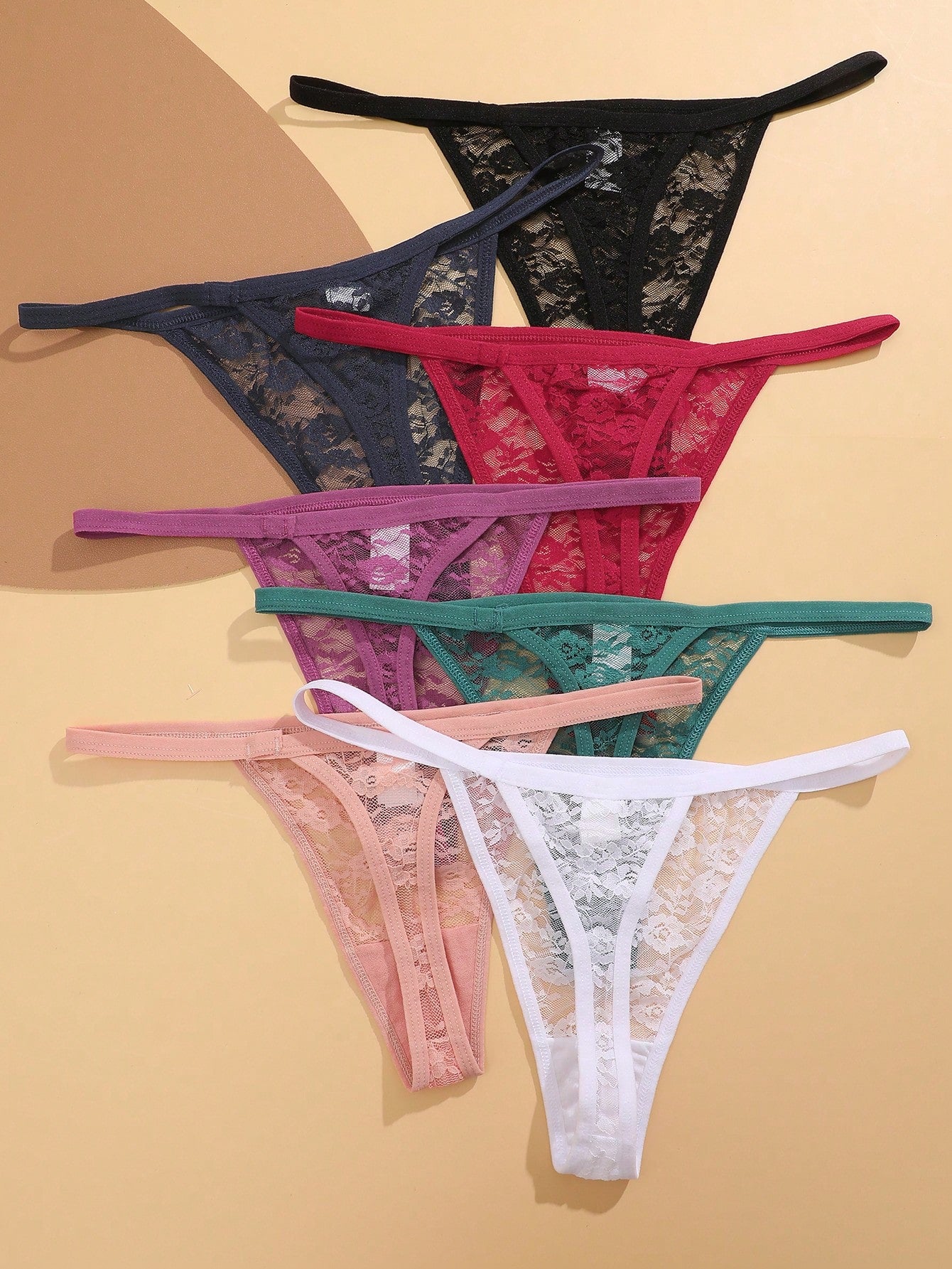 سبعة قطع سروال داخلي نسائي جريء بخصر منخفض وقصير من الأسفل مزين بالدانتيل الزهري