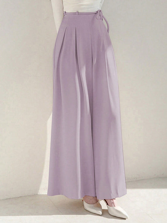 بنطلون نسائي بألوان ثابتة و أرجل واسعة مع حزام قابل للفصل