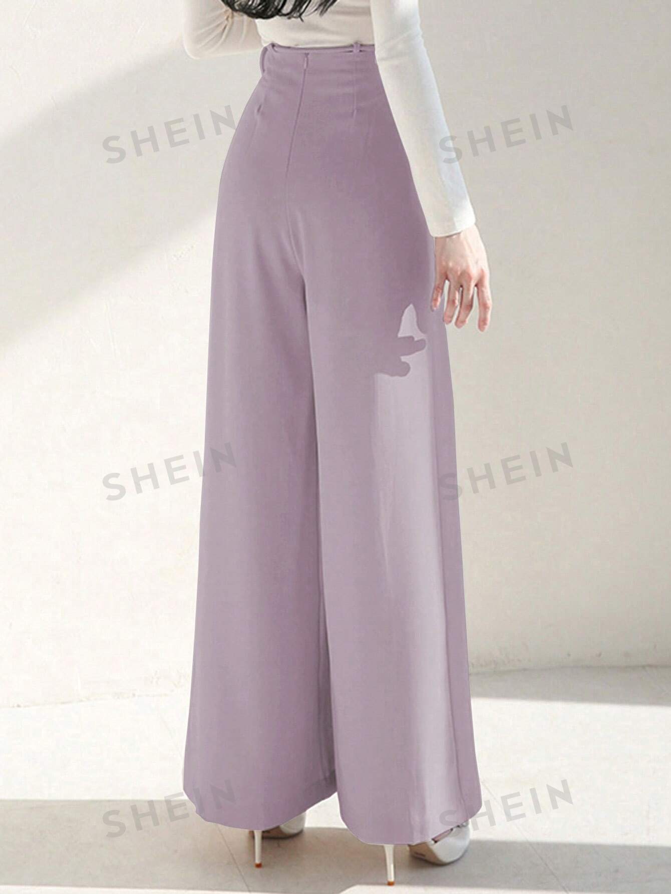 بنطلون نسائي بألوان ثابتة و أرجل واسعة مع حزام قابل للفصل