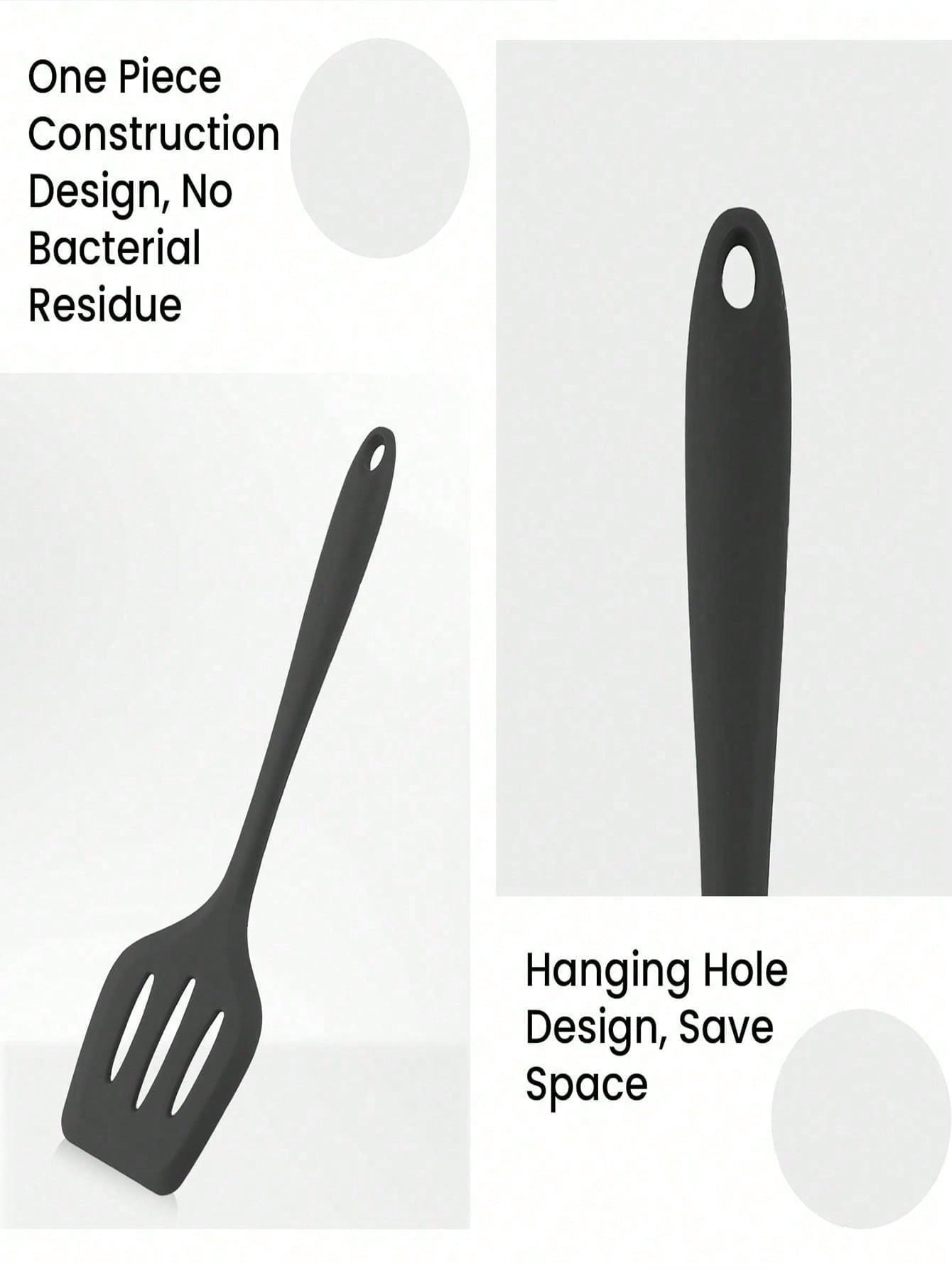 ملعقة مثقبة سيليكونية بمقبض ، ملعقة صغيرة لا تلتصق للأسماك، اللحوم المشوية والمقلاة السطحية ، مقاومة للحرارة ومملعة سيليكونية متينة وسهلة التنظيف