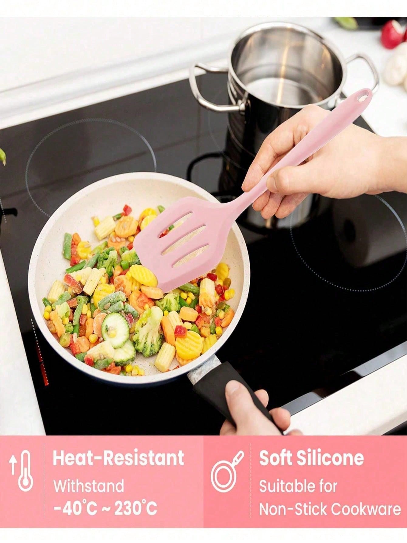 ملعقة مثقبة سيليكونية بمقبض ، ملعقة صغيرة لا تلتصق للأسماك، اللحوم المشوية والمقلاة السطحية ، مقاومة للحرارة ومملعة سيليكونية متينة وسهلة التنظيف