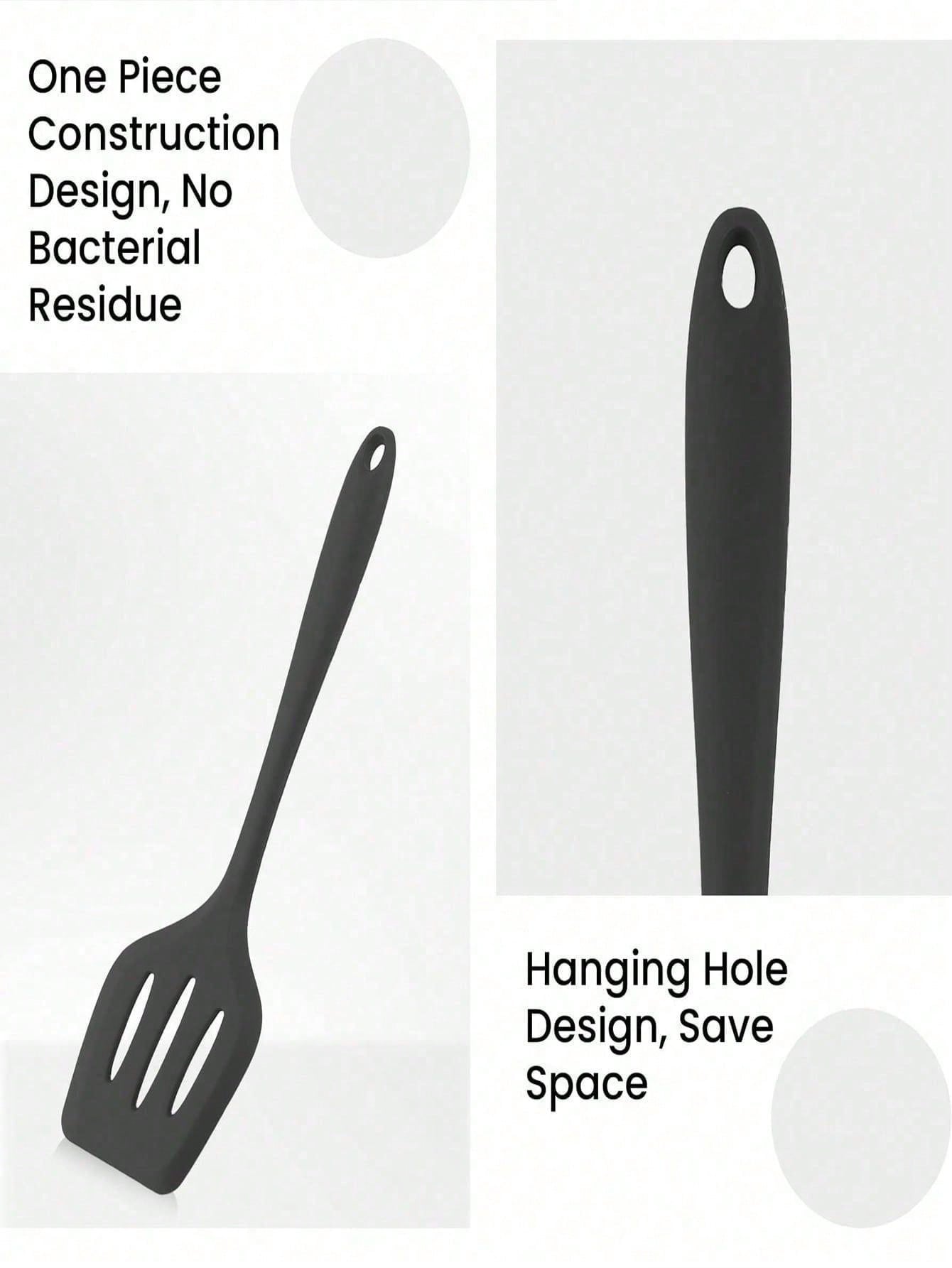 ملعقة مثقبة سيليكونية بمقبض ، ملعقة صغيرة لا تلتصق للأسماك، اللحوم المشوية والمقلاة السطحية ، مقاومة للحرارة ومملعة سيليكونية متينة وسهلة التنظيف