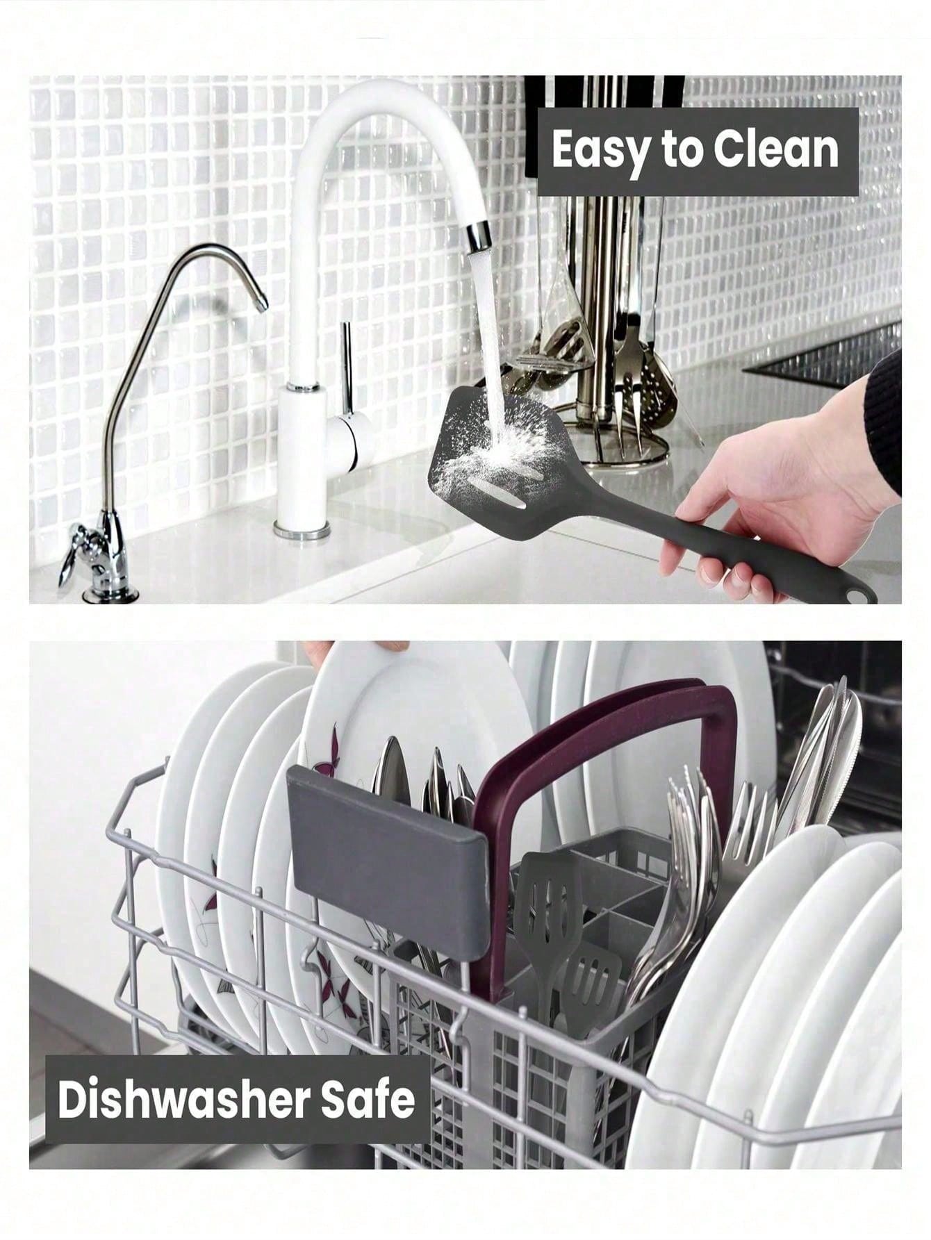 ملعقة مثقبة سيليكونية بمقبض ، ملعقة صغيرة لا تلتصق للأسماك، اللحوم المشوية والمقلاة السطحية ، مقاومة للحرارة ومملعة سيليكونية متينة وسهلة التنظيف