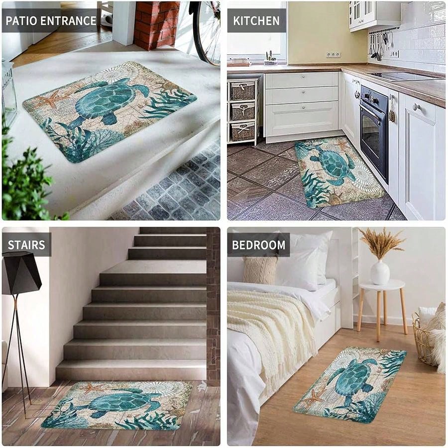 سجادة باب فراشة بحرية زرقاء ساحلية بخريطة بحرية للترحيب في الأماكن المفتوحة أو المغلقة في المنزل، المكتب، غرفة النوم