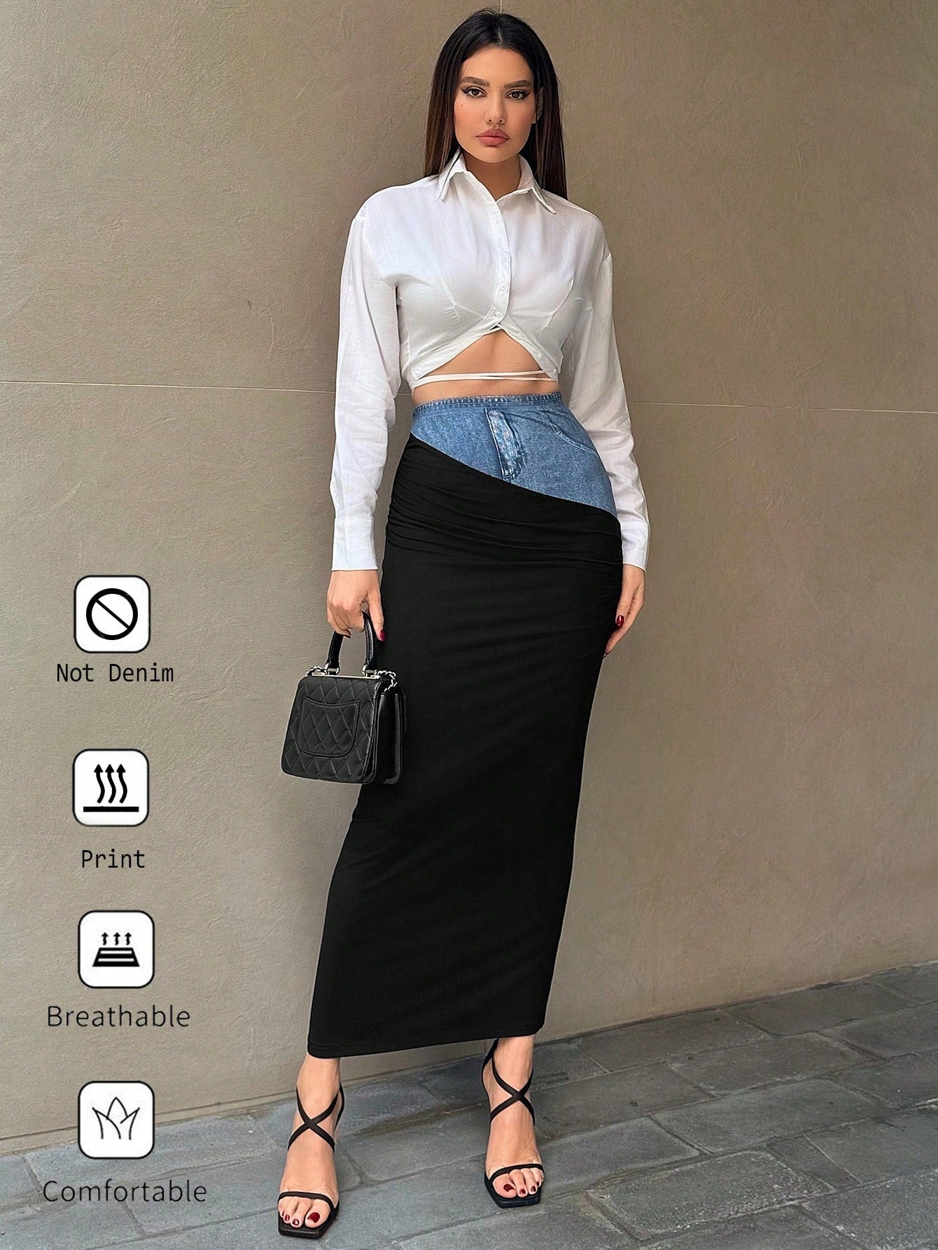 تنورة نصفية مطبوعة بنقشة الدنيم العارضة للموسيقى النسائية المستعدة للمهرجانات