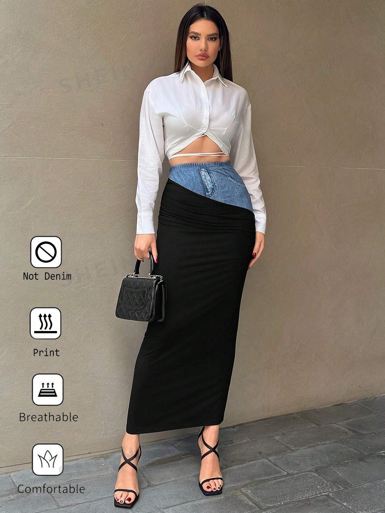 تنورة نصفية مطبوعة بنقشة الدنيم العارضة للموسيقى النسائية المستعدة للمهرجانات