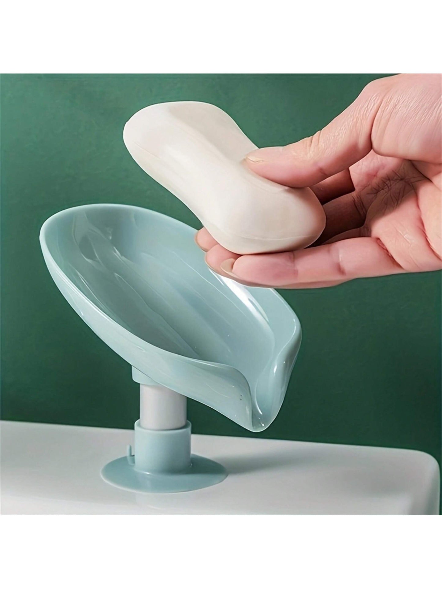 صندوق صابون بتصميم اوراق الشجرة الابداعي المسطح مع حامل التصريف، حامل صابون بامتصاص الهواء، تخزين وتنظيم الحمام 1/2/4 قطع