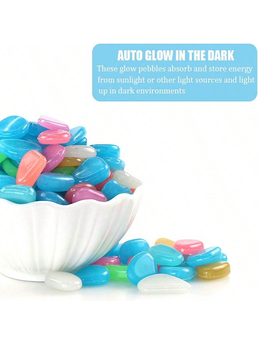 حصى يتوهجون في الظلام، صخور لامعة، حصى ملونة مضيئة، للديكور الداخلي والأسماك، الديكور الخارجي، الحديقة والمنزل وممر خارجي، الأسماك الاصطناعية وطريق وسرير الزهور والنباتات المزروعة وتصميم DIY للطريق (متعدد الألوان)
