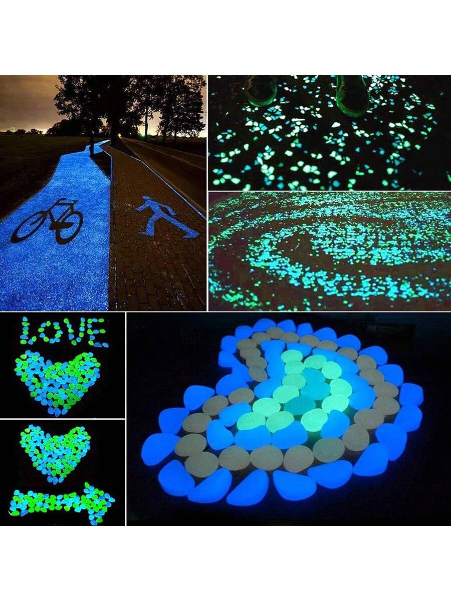 حصى يتوهجون في الظلام، صخور لامعة، حصى ملونة مضيئة، للديكور الداخلي والأسماك، الديكور الخارجي، الحديقة والمنزل وممر خارجي، الأسماك الاصطناعية وطريق وسرير الزهور والنباتات المزروعة وتصميم DIY للطريق (متعدد الألوان)