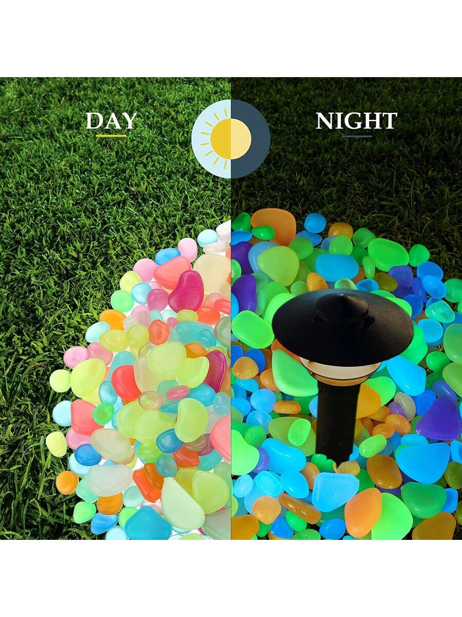 حصى يتوهجون في الظلام، صخور لامعة، حصى ملونة مضيئة، للديكور الداخلي والأسماك، الديكور الخارجي، الحديقة والمنزل وممر خارجي، الأسماك الاصطناعية وطريق وسرير الزهور والنباتات المزروعة وتصميم DIY للطريق (متعدد الألوان)