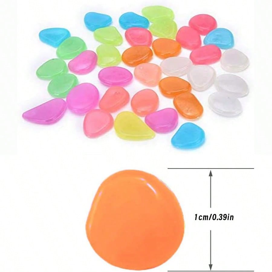 حصى يتوهجون في الظلام، صخور لامعة، حصى ملونة مضيئة، للديكور الداخلي والأسماك، الديكور الخارجي، الحديقة والمنزل وممر خارجي، الأسماك الاصطناعية وطريق وسرير الزهور والنباتات المزروعة وتصميم DIY للطريق (متعدد الألوان)