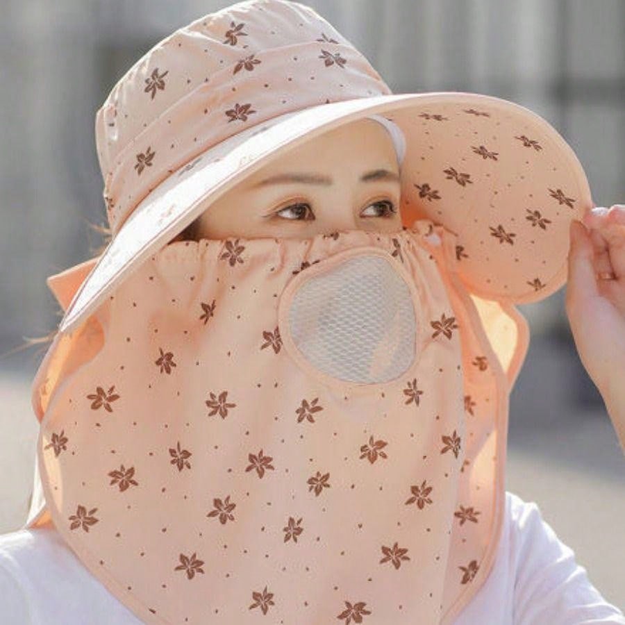 قبعة شمسية للنساء مع وشاح وكمامة لجمع الشاي في الصيف ،قبعة شمس خفيفة للجري وركوب الدراجات في الهواء الطلق ،قبعة وقاية من الأشعة فوق البنفسجية