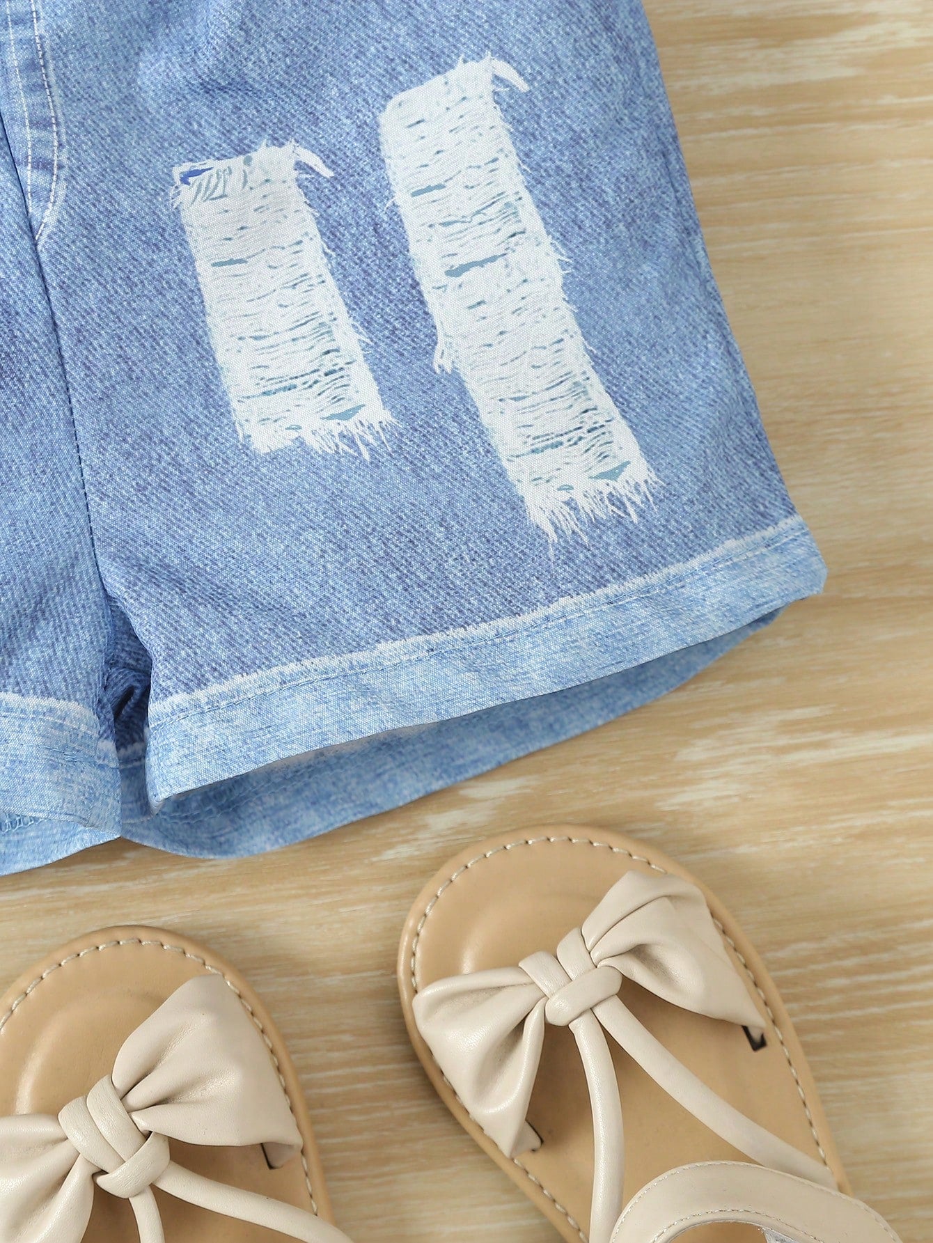 بنطلون أطفال بناتي بتقليد جينز مع زينة عقدة