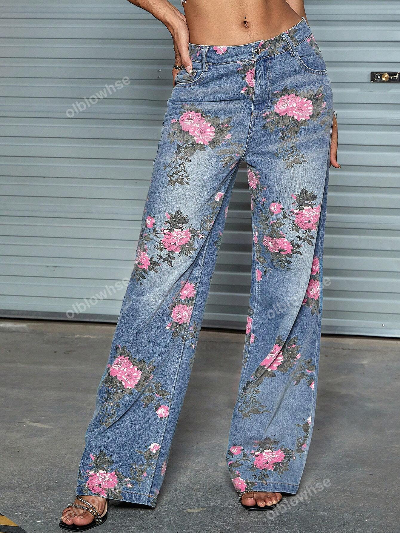 بنطلون نسائي نباتي عصري من الخصر العالي بجيوب مائلة وأرجل مستقيمة